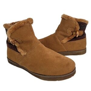 Skechers Ankle Boots Womens 9‎ Tan Suede Faux Fur Lined 48677